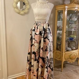 Two Piece Lace and Floral Prom Dress
